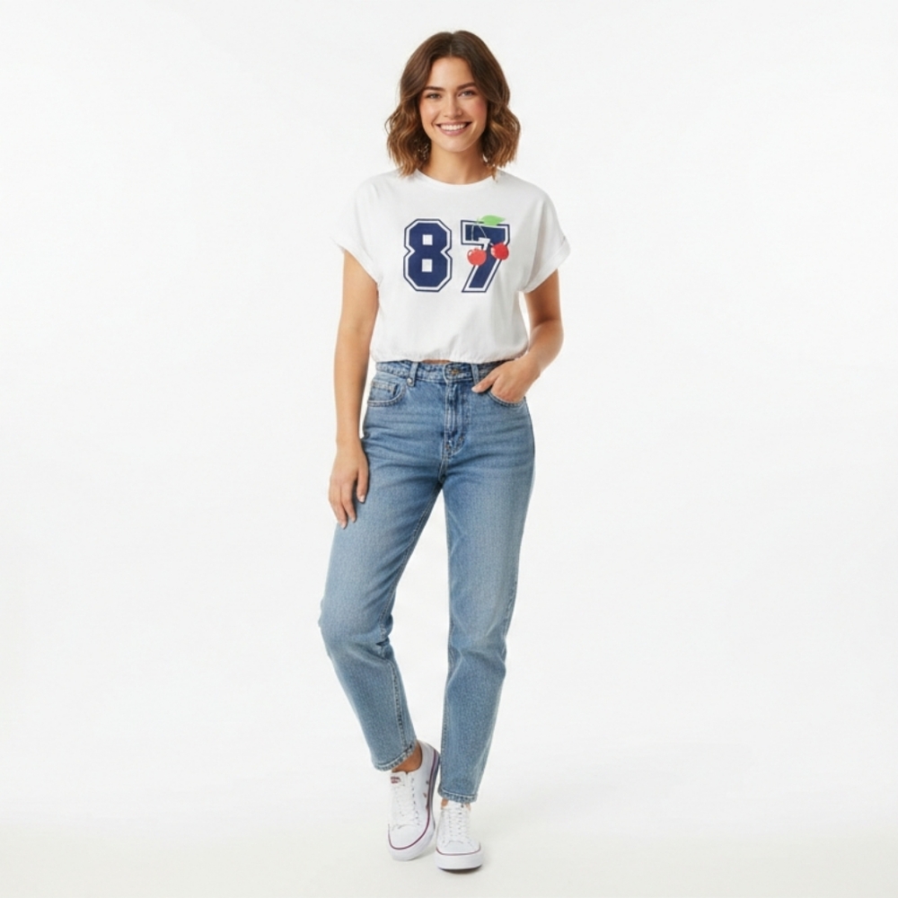 Rebel & Leigh White Graphic Tee with Cherry Design, Size XL